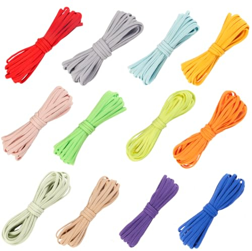 GORGECRAFT 60M 12 Colori Cordoncino Elastico In Nylon Piatto 5mm di Larghezza Corde Elastiche Corda per Annodare Cinese Cordoncino Ripiegabile In Tessuto Intrecciato per Artigianato Cucito Maglieria