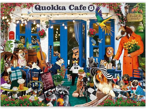 QUOKKA Jigsaw Puzzles 1000 Pieces for Adults - Animals Cafe - Funny Animals for Kids Ages 8-12
