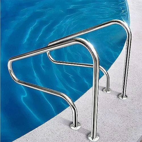 Pool-Handlauf, hochwertige Sicherheitshandläufe aus Edelstahl 304 für Pools, silberne, rostfreie Schwimmbecken-Handläufe, 2 Stück für den Einstieg in eingebaute Pools – einfache Montage (1 m