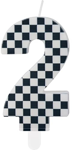 Racing Cars Birthday Candles with Black & White Stripes, Cars Themed Party Decorations, Number 2 Candles Cake Topper for Girls & Boys 2nd Birthday Party Supplies