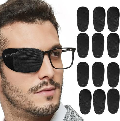 Dimeho 12 Stück Augenklappen für Brillen, Wiederverwendbare Brillen-Augenklappen, Wiederverwendbare Professionelle Medizinische Augenklappen zur Behandlung von Lazy Amblyopie, Strabismus(schwarz)