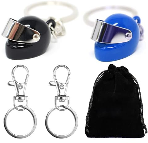Motorradhelm-Schlüsselanhänger, Geschenk für Männer – 4er-Pack Schlüsselanhänger-Geschenkideen für Motorradfahrer, Lokomotiv-Zubehör, cooles Gadget für Mann und Frau zum Geburtstag (Schwarz+Blau)