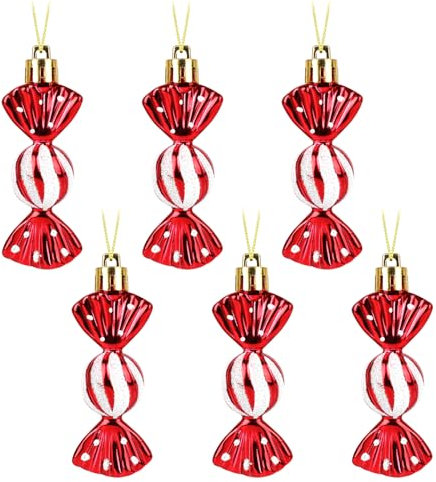 JOFONY Sweet Shaped Baubles, Christmas Red Baubles, Glitter Ornaments Shiny & Glitter Christmas Candy Baubles for Xmas Party Home Decorations (Red)