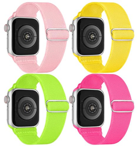 CCnutri 4 Pack Stretchy Nylon Strap Compatible with Apple Watch Straps 38mm 40mm 41mm 42mm(series 11 10), Adjustable Sport Elastic Bands for iWatch Series 11/10/9/8/7/6/5/4/3/2/1/Ultra3/2/1/SE3