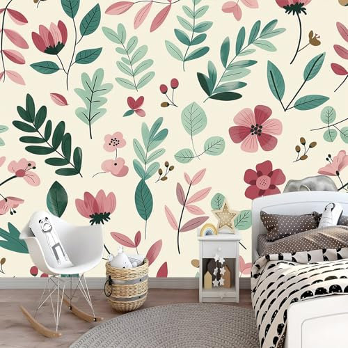 Art Fototapete Salbeigrüne Blätter Und Blumen Tapete 150 x 105 cm Creme Vlies Tapeten Moderne Wandtapete Wohnzimmer Schlafzimmer Study Wohnzimmer Restaurant Cafe Dekoration