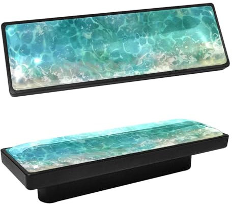 Schubladengriffe für Kommoden, rechteckig, Schwarz, 4 Stück, Küchenschrankgriffe und Knäufe, Schrankbeschläge mit Meeresblauen Strandkörben