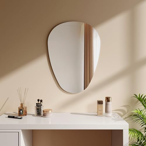 EMKE Specchio da parete, specchio da bagno ovale asimmetrico, adatto per bagno, camera da letto, soggiorno, corridoio, toletta, specchio decorativo, 50x70 cm