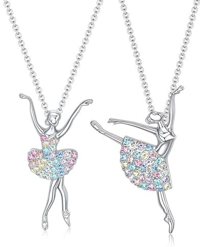 TOZBLEU 2 pcs Tanzende Ballerina Anhänger Halskette,ballett zubehör,Halskette mit Anhänger in Silber,Ballerina Tänzerin tanzen Ballett Anhänger Charme Überraschung Schmuck Geschenk zum Mädchen