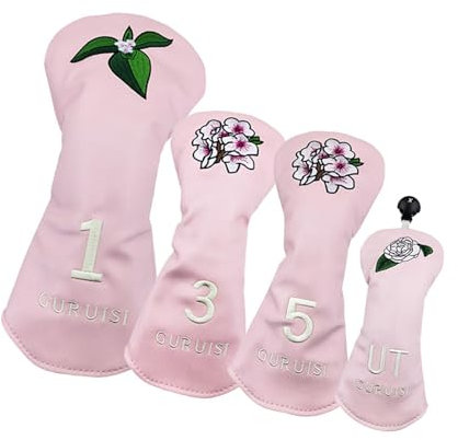 Perfeclan Lot de 4 Couvre-têtes de Golf en Bois - Portables - avec étiquette numérique Interchangeable - Manchon de Protection pour Adultes, Rose