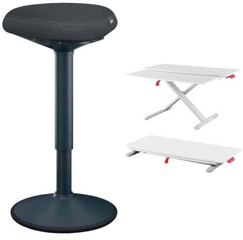 Leitz Ergo Set Active Stehhocker mit Dual Density Foam Komfortsitz + Schreibtisch-Aufsatz mit Tastaturablage für Bildschirme & Laptops, Bürohocker höhenverstellbar von 57-82 cm, 65450089 + 65320085