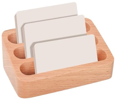 Espositore per Biglietti da Visita in Legno Porta Biglietti da Visita Porta Biglietti da Visita da Tavolo Naturale Porta Biglietti da Visita in Legno Accessori per Ufficio (3 Scomparti)