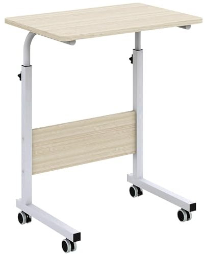 AuraCraft Laptoptisch mit Rollen,Höhenverstellbarer 71-90CM,Schreibtisch klein, Computertisch PC Tisch,Laptopständer,Mobiler Beistelltisch Pflegetisch,Für Bett und Sofa (Ahorn-Weiß, 60 * 40 cm)