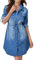 Jeanskleid für Damen, Knopfleiste, lässig, langärmelig, A-Linie, Gürtel, Midi-Jeanskleider mit Taschen, Blau27741, Groß