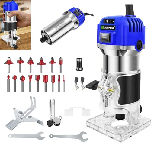 Router de mesa de palma, herramienta de recortadora, fresadora eléctrica de madera con 15 fresas, enrutador de madera, router de madera, router de mano para manualidades, madera, corte curvado