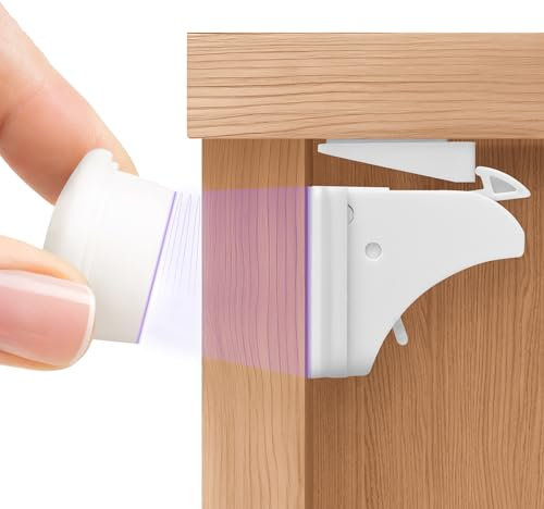 WunderHippo Serrure Magnétique Invisible pour Sécurité Enfant – 12 Verrous & 3 Clés – Blocage Sans Perçage – Protection pour Placards, Portes & Tiroirs – Blanc