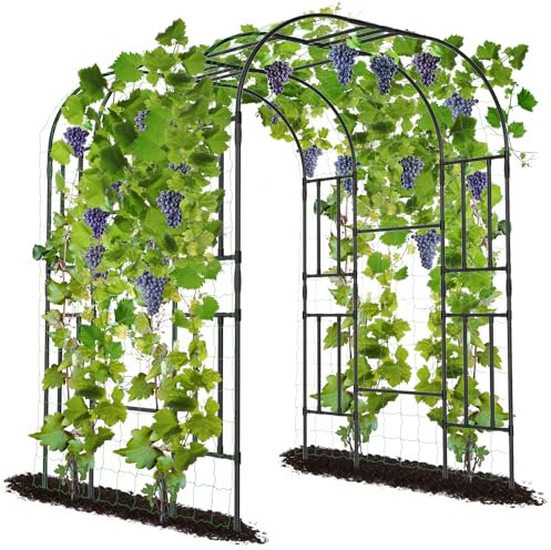 SUNYRISY Große Gartenbogen für Kletterpflanzen Rankhilfe, 240cm Hoher PE Beschichtete Metallhalterung mit Ranknetz, Rankbogen Rankgitter für Luffa, Gurke, Rosenbogen Kletterpflanzen im Freien