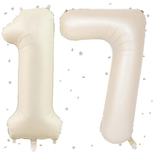 UDRKFOPK Beige Luftballon 17,Zahlen Luftballon Beige,40 Zoll Folienballon 1&7,Beige Zahlenballon 17 Helium Ballon Luftballon 17 Geburtstag für 17th Geburtstagsdeko Mädchen Junge Jubiläum Party Deko