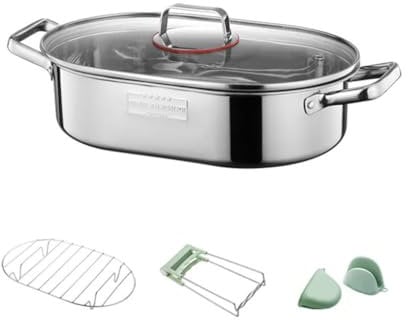xbiez Multifunktionaler ovaler Fisch-Dampfgarer, gedämpftes Fischtopf, Edelstahl-Kochgeschirr, Suppentopf zum Dämpfen von Fisch, Kochen von Suppe