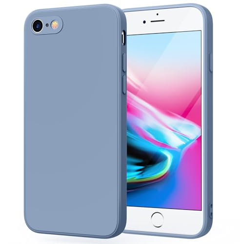 Yisica Silicone Coque Compatible pour iPhone SE 2020 / iPhone 8 / iPhone 7 / iPhone SE 2022, Silicone Coque avec Doublure en Microfibre Douce Protection Complète 4,7 (Bleu Gris)