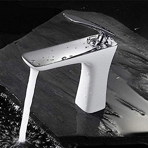 GSZCCZS Küchenarmaturen Wasserhahn Badezimmer Chrom/Gold Weiß Lackiert Wasserhahn Wasserhahn Spültischmischer Messing Deckmontierter Waschtischhahn-Chrom, Gold Küchenspülenarmatur
