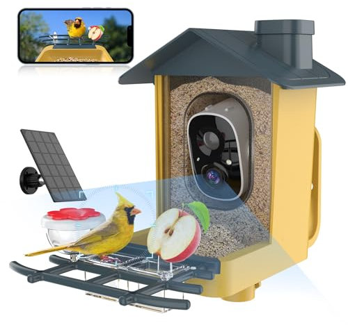 oddkont Bird Feeder with Camera - Smart Bird Feeder Camera with AI Identify Bird Species, Auto Record Birds Video, Instant Notifications, 2K Video Live Stream Camera with Solar Panel for Bird Lover