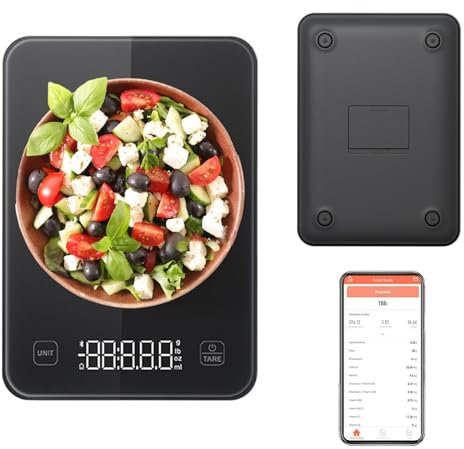 Balance de cuisine avec application Smart Scale et compteur de calories, balance de cuisine avec grand écran LCD, balance numérique numérique, balance numérique précise pour la nutrition, le contrôle