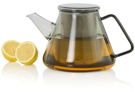 AdHoc TK52 Orient+ Teekanne aus Borosilikatglas mit Edelstahlfilter, 1,5 Liter, für alle Teesorten – Designkanne in Rauchgrau, spülmaschinenfest, hitzebeständig, aromaschonend