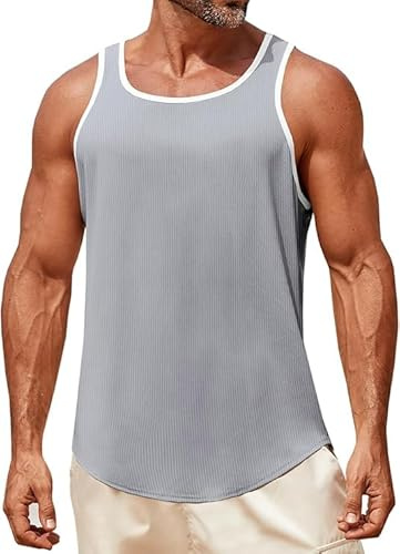 Runcati Tank Top Men's Sleeveless Muscle Shirts Gym Fitness Functional Shirt Training Vest Bodybuilding Undershirt Men T-Shirt Summer Sports Running Shirt, Gray, XL