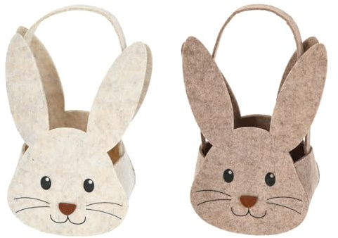 MACOSA CP74359_x2 Oster-Geschenkkorb 2er Set Hase Filz Braun Beige Osterkorb Ostertasche mit Henkel Filzkorb Osternest Osterfilzkörbchen Kinder Erwachsene