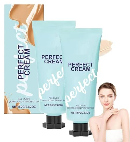 Evens Out Skin Tone Cream, All-Over Complexion Perfector,Hydrating Full Coverage Concealer,Long-Lasting Cc Cream Foundation,Waterproof Transfer-Resistant Skin Tint (80g, 2 PCS)
