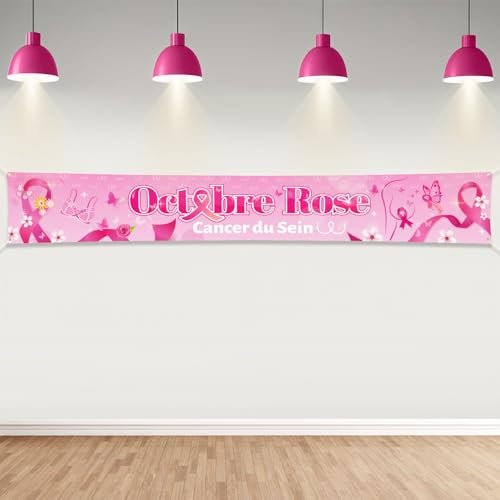 DPKOW Longue Bannière Cancer du Sein d'Octobre Rose Décoration Banderole Affiche pour Sensibilisation Cancer du Sein d'Octobre Rose Accessoires Activité Publique, 270 * 40 cm