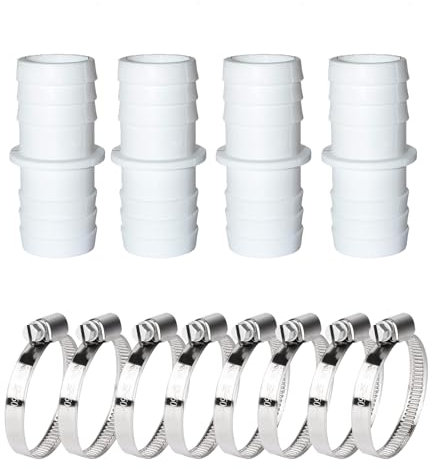 XSYKJGS 4 Stück Schlauchverbinder für Poolschlauch 38mm Ø Set mit 8 Edelstahl Schlauchklemmen - Pool-Schlauchadapter -Schlauchtülle für Oberirdische Pool und Poolpumpe Wartung