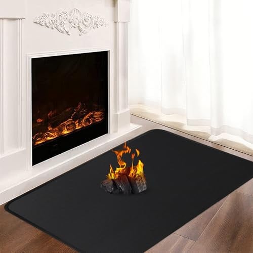 Khongoo Feuerfeste Unterlage für Kaminofen, 150 x 80 cm, 1mm stark, Schwarz | 1832°F Funkenschutzplatte, glasfaserkern ofenblech kamin, feuerfeste matte kamin, boden und teppichschutz, leicht zu reinigen