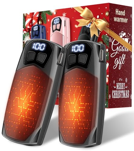 Kesguar Hand Warmers Rechargeable 2 Pack - LED Display Hand Warmers with 5-Level, 6000mAh for 20Hrs of Safe Heat, 1s Fast Heating, 2-in-1 Portable Heater, Gifts for Men/Women/Christmas/Golf/Hunting