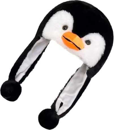 FOYTOKI Witzige Pinguin Mütze mit Ohren Schutz Plüsch Winter Kopfputz | Pinguin Plüschmütze Hut Ohrenklappe Tierische für Schüler Karneval Fotorequisiten Festliche Kuscheliges Tier Kostüm Zubehör