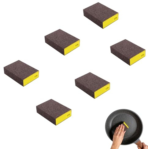 Verazquy Washable Sanding Sponges 6 Pcs 120 Grit Sanding Blocks for Wood Walls Reusable Wet or Dry Sponge Blocks Sand Paper Pack for Wood Metal Drywall Paint and Plastic Polishing