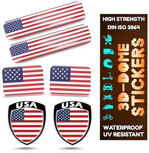 INDIAN STORE 24 3D-Gel aufkleber Flagge Wetterfest UV-Schutz 3D Sticker Vinyl Auto Motorrad Fahrrad Laptop Länderflaggen Hochwertig Sticker nationalen Symbolen welt (America USA, 6 Stück)