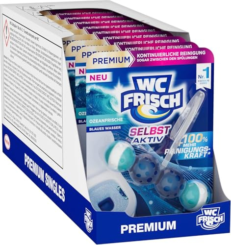 WC FRISCH Selbst Aktiv Ozeanfrische Blauspüler (50 g), WC Steine mit Anti-Kalk-Formel, Reinigungsschaum & blauem Wasser, WC-Reiniger für extra Frische & eine sichtbare Reinigung zwischen den Spülungen