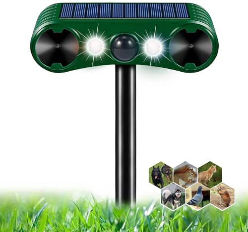 Katzenschreck Ultraschall, 2 Modi Solar Tiervertreiber Katzenabwehr, Katzenschreck für Garten, Haus- & Wildtierabwehr mit Bewegungsmelder und Blinklicht für Tier IP55 Wasserdicht