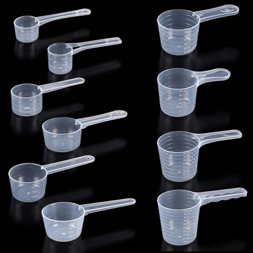 10 cucharas medidoras de gramos, dosificadores de polvo de lavado, transparentes, con escala para hornear, cocinar café (10 15 20 30 40 50 60 70 80 100 mm)