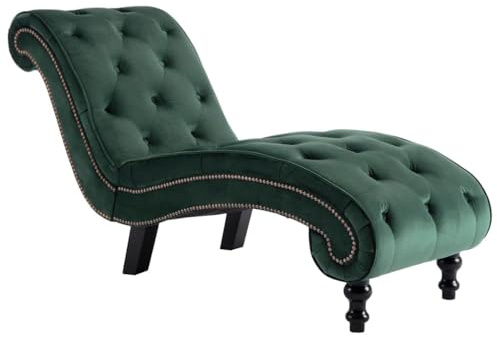 Mhdvray Chaiselongue Grün Samt 145 x 52 x 77 cm Ergonomisches Schnörkel-Design mit Dicker Polsterung Modernes Wohnzimmer-Liegemöbel auch als Balkonliege für Indoor-Relaxen