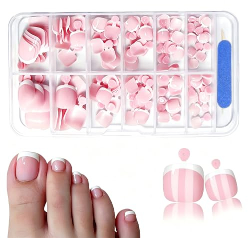 RIIRCSGE 120 Pièces Faux Ongles D'orteil, 12 Tailles French Nude Rose Faux Ongles Pieds, Couverture Complète French Ongle Pieds French Press on Nails Pieds, pour Femmes et Filles