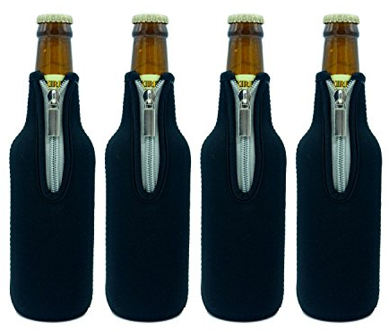 Wommty 4 Pack Neoprene Zipper Beer Coolers Coolies Insulator Beer Bottle Koozies Holder for Bar, Birthday Party, Picnics, Outdoor Activities, 330ML(11.6 Oz) (Black)