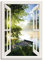 ARTLAND Wanddeko Leinwand Bilder Wandbild Fensterblick Fenster Landschaft Wald Natur See Angelsteg Sonne Frühling T1JK