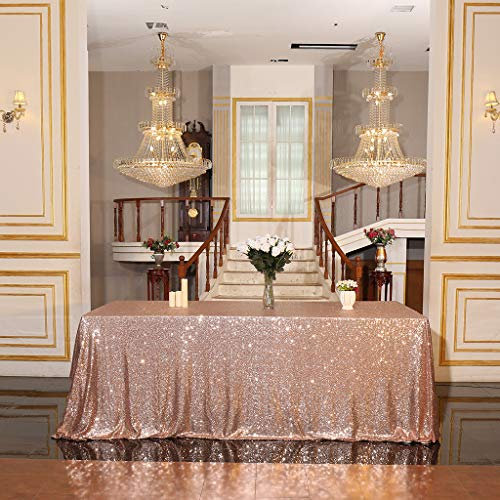 Eternal Beauty Nappe carrée à paillettes pour fête de mariage ou banquet Doré rose, Lin, rose gold, 152*259cm