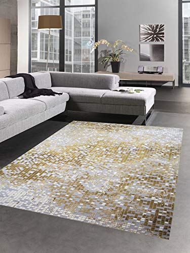 CARPETIA Teppich modern Wohnzimmer Teppich Mosaik in grau senfgelb Größe 80 x 300 cm