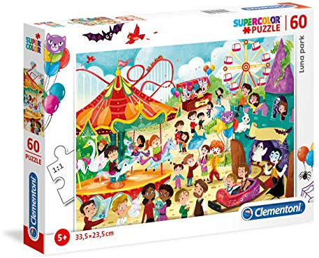 Clementoni 26991 Supercolor Luna Park – Puzzle 60 Teile ab 4 Jahren, buntes Kinderpuzzle mit besonderer Leuchtkraft & Farbintensität, Geschicklichkeitsspiel für Kinder