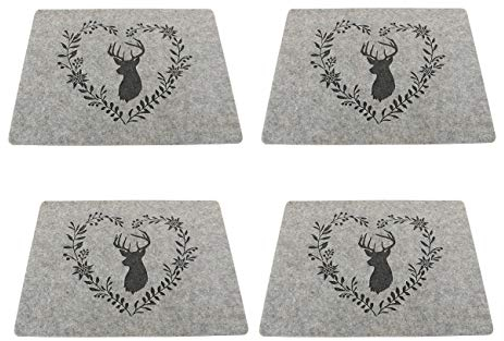 BOLTZE 4 x Tischset Platzset Hirsch stehend Kopf Landhausstil Filz grau 45x35 cm Platzmatten Wunschmodell:Links