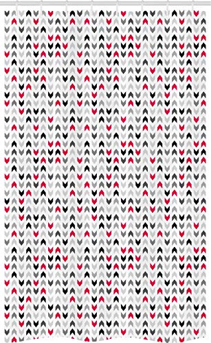ABAKUHAUS Geometrisch Schmaler Duschvorhang, Rote Zickzacke Chevron, Badezimmer Deko Set aus Stoff mit Haken, 120 x 180 cm, Weiß Grau Pink