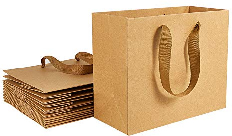 PandaHall 10 Pack Kraftpapier Einkaufstaschen, 7 x 8.6 x 4.3 Papiertüten Mit Griffen, Geschenk-Taschen, Partytaschen, Einzelhandel Griff Taschen, Warentaschen, Hochzeitsfeier Taschen